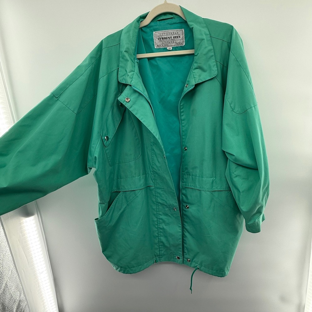 Current Seen 22W Teal Oversized Utility Jacket Snap‎ Lightweight Windbreaker